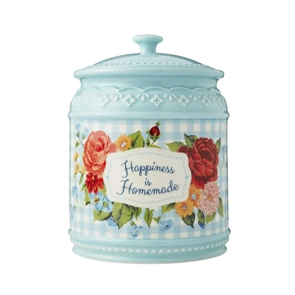 Pioneer Woman Cookie Jar Happiness Is Homemade Embossed Stoneware Floral Gingham